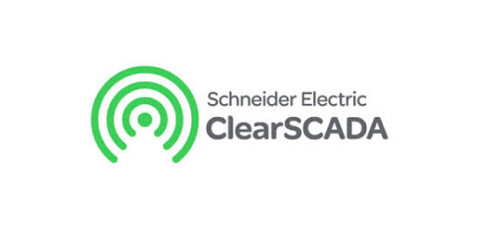 Logo with green concentric circles and text Schneider Electric ClearSCADA on a white background.