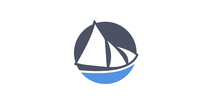 Icon of a sailboat inside a circle, with a dark blue upper half and a light blue lower half, representing water.