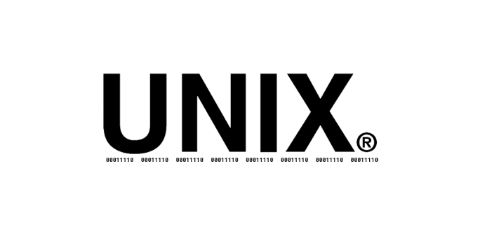 The image shows the UNIX logo in bold, uppercase black letters on a white background.