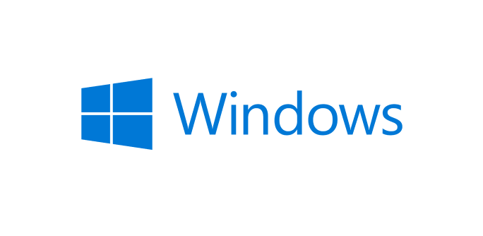 Windows logo with a four-pane window design in blue, accompanied by the word Windows in blue text on a white background.